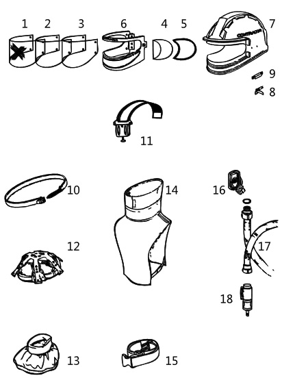 Сборочный чертеж запчастей шлема ASPECT Contracor